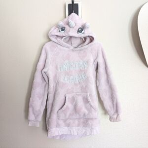 H&M Pink Plush Unicorn League Hoodie Size 4T Hood with Unicorn Horn Detail